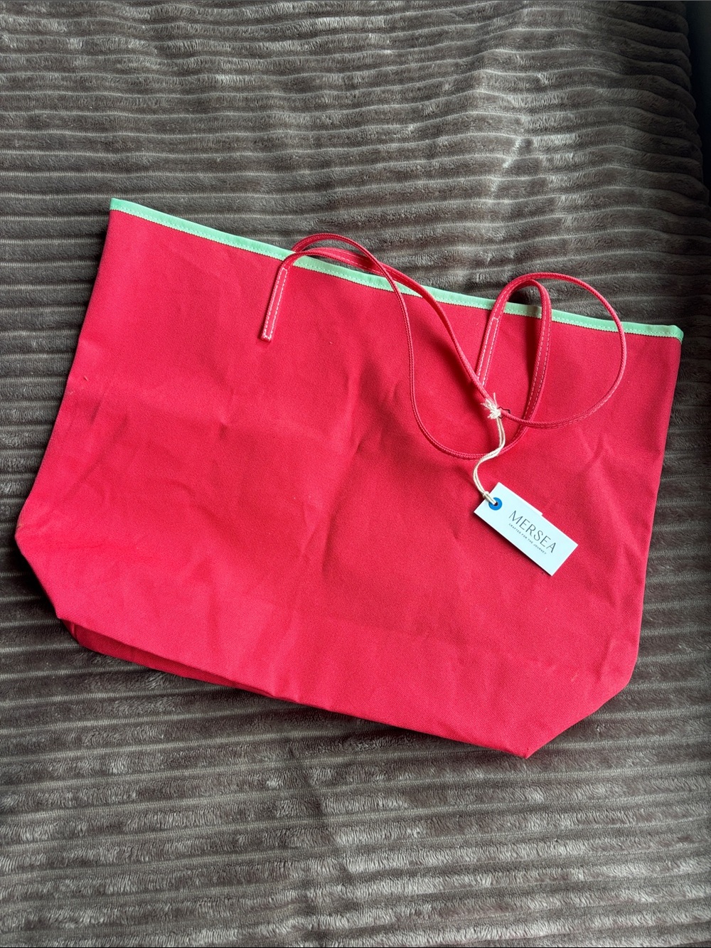 Mersea Red Canvas Tote with Mint Trim